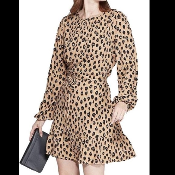 a new day Dresses & Skirts - A New Day Long Sleeve Leopard Print Dress NWT M Spring Wedding Guest